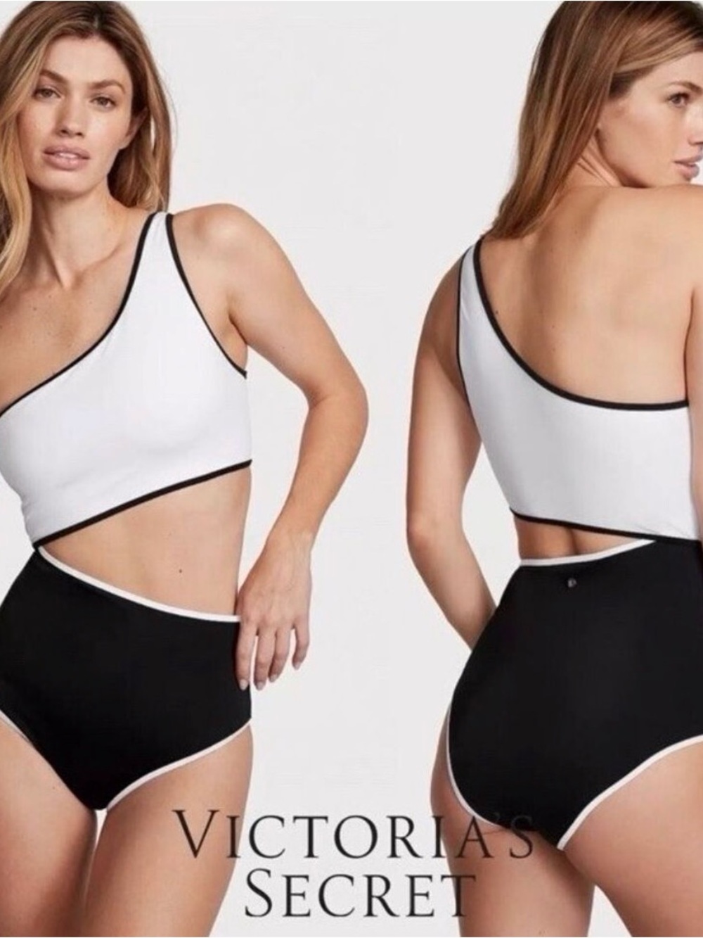 Victoria's Secret White One-Shoulder Crop Top with Black Trim